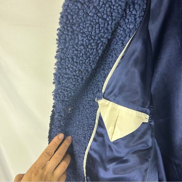 J. CREW Ariana Colorblock Sherpa Teddy Coat striped navy snap button XL AQ410 - Picture 8 of 11